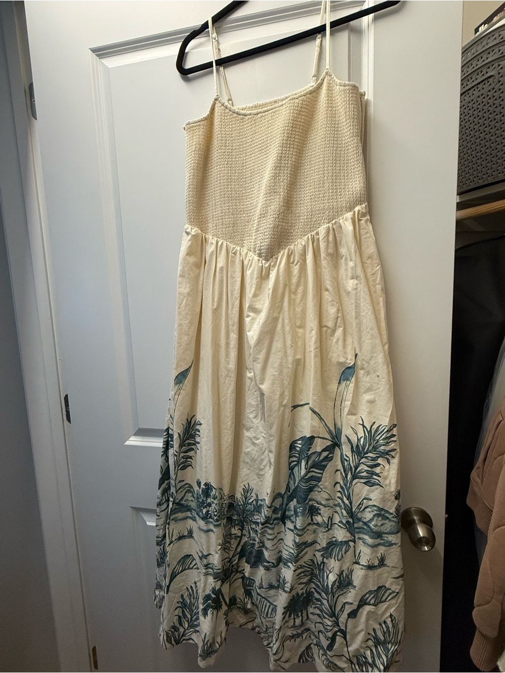 Abercrombie & Fitch Cream Maxi Dress with Blue Botanical Border